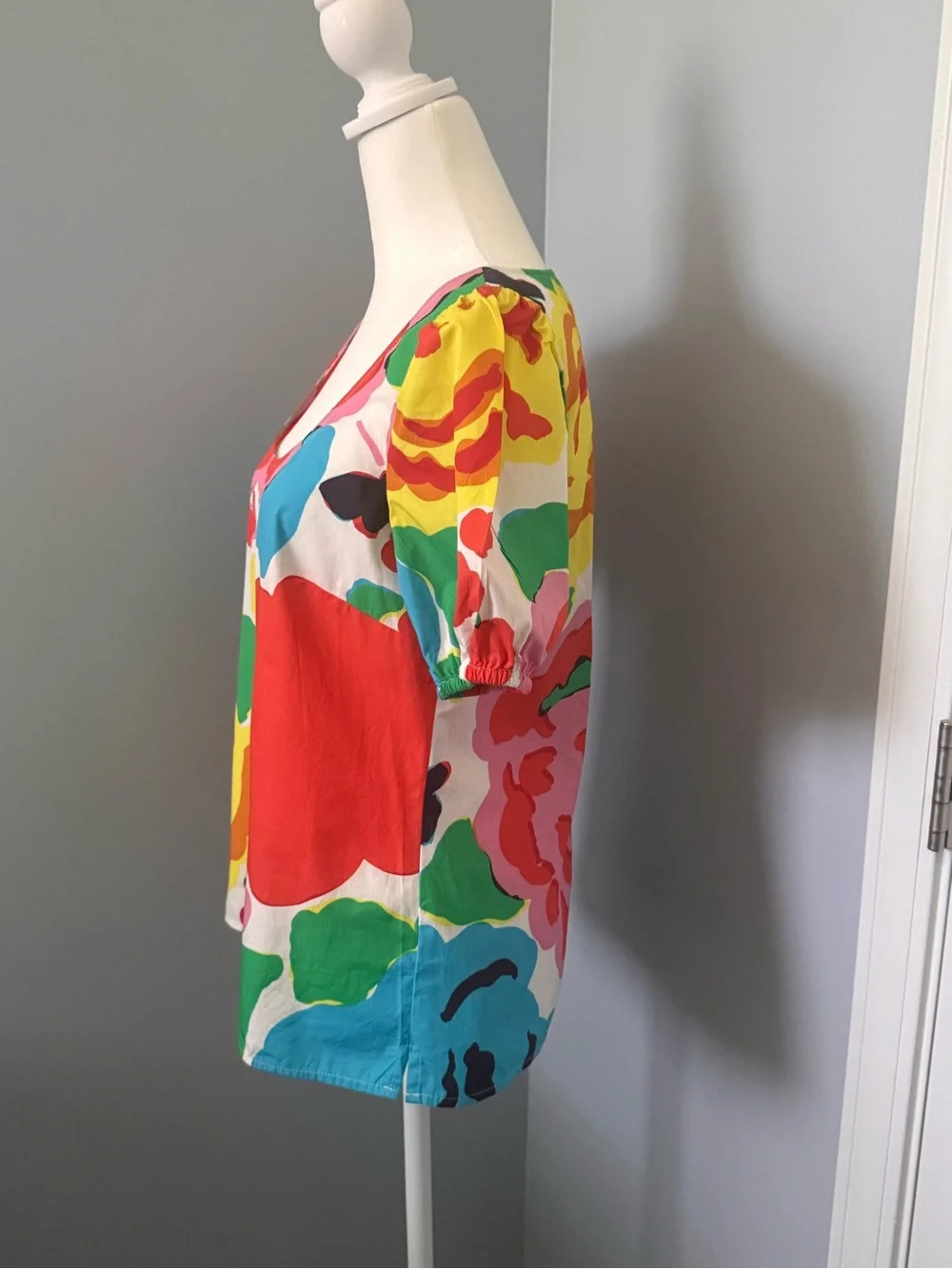 J Crew Colorful Floral Scoop Neck Puff Sleeve Top -  Size 2